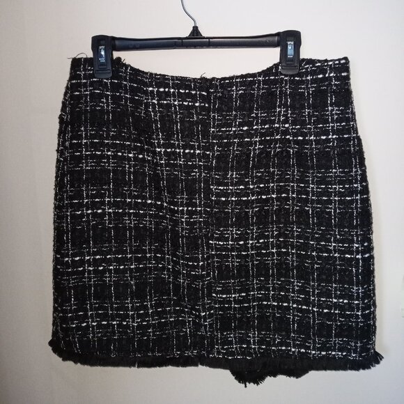 Tweed Black & White faux Wrap Skirt W/ Fringe sz XL  NWOT  /B17 - Picture 4 of 6